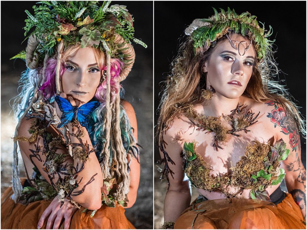 forest nymph cosplay shoot, forest, pixie, mehron makeup, ben nye makeup, il makiage, headpieces, custom made, joann stores, michaels stores
