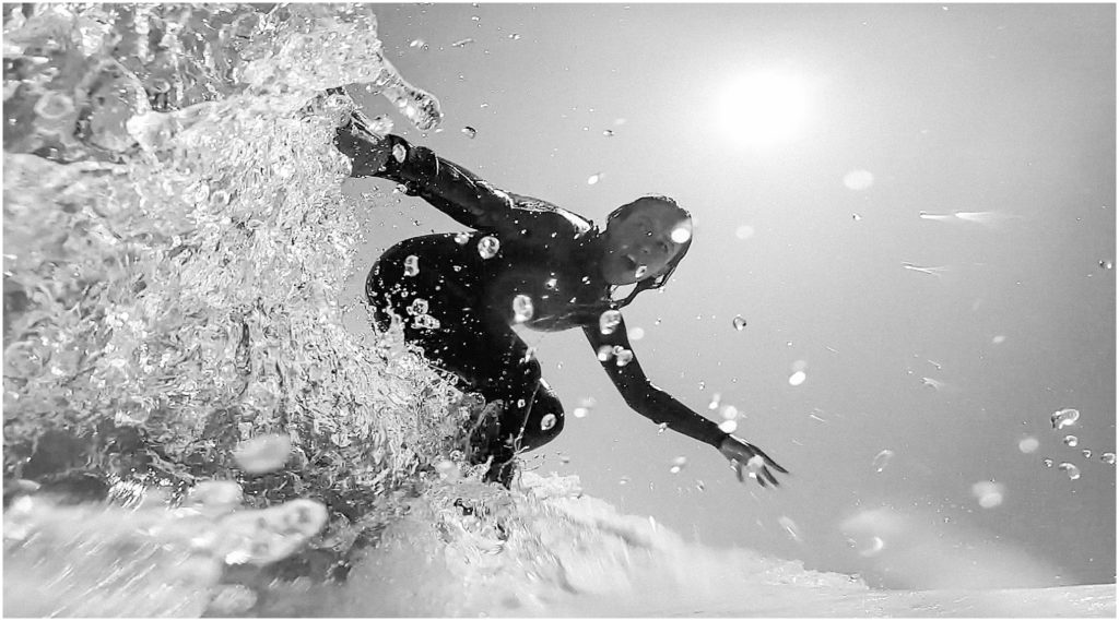 Surfer girl in Los Angeles and County Line in O'Neil and Billabong west suit. Shot on a GoPro.
