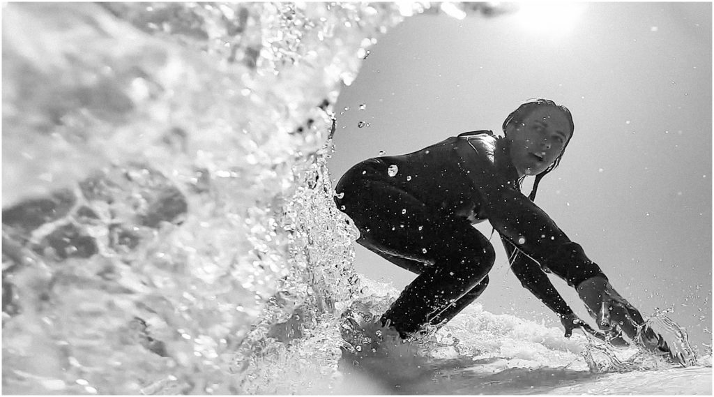 Surfer girl in Los Angeles and County Line in O'Neil and Billabong west suit. Shot on a GoPro.