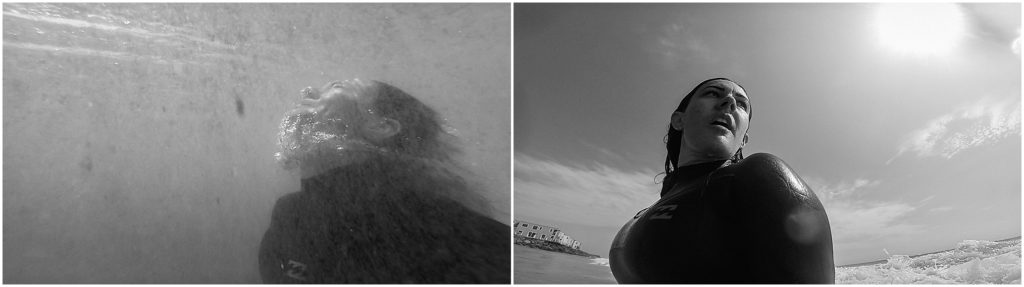 Surfer girl in Los Angeles and County Line in O'Neil and Billabong west suit. Shot on a GoPro.