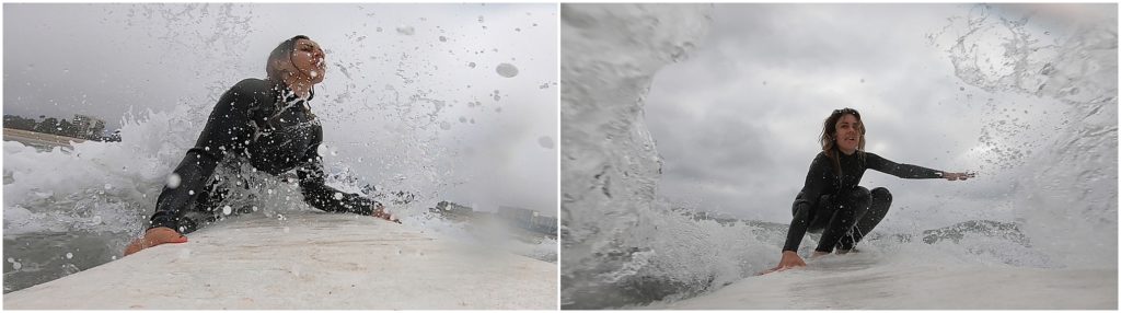 Surfer girl in Los Angeles and County Line in O'Neil and Billabong west suit. Shot on a GoPro.