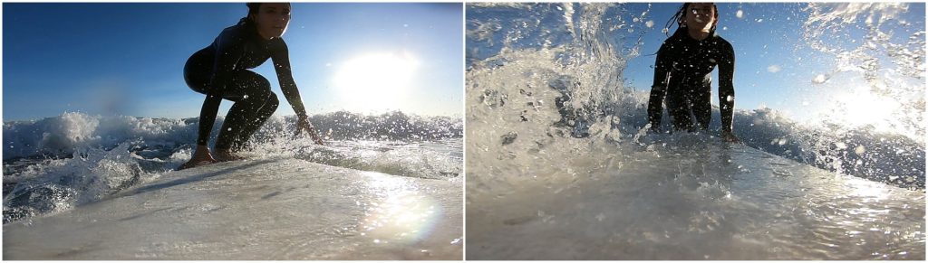 Surfer girl in Los Angeles and County Line in O'Neil and Billabong west suit. Shot on a GoPro.