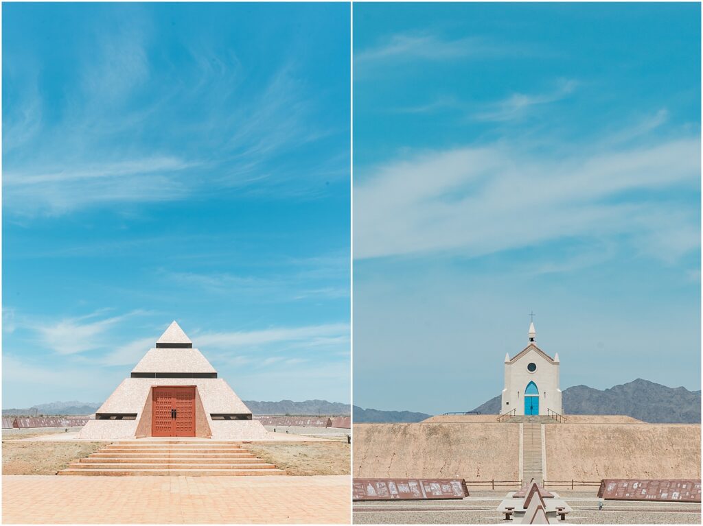 A Day in Yuma, Arizona. California roadside attractions: Felicity, CA: Center of the World Plaza pyramid chapel.