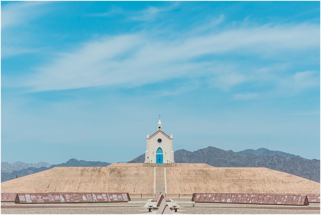 A Day in Yuma, Arizona. California roadside attractions: Felicity, CA: Center of the World Plaza pyramid chapel.