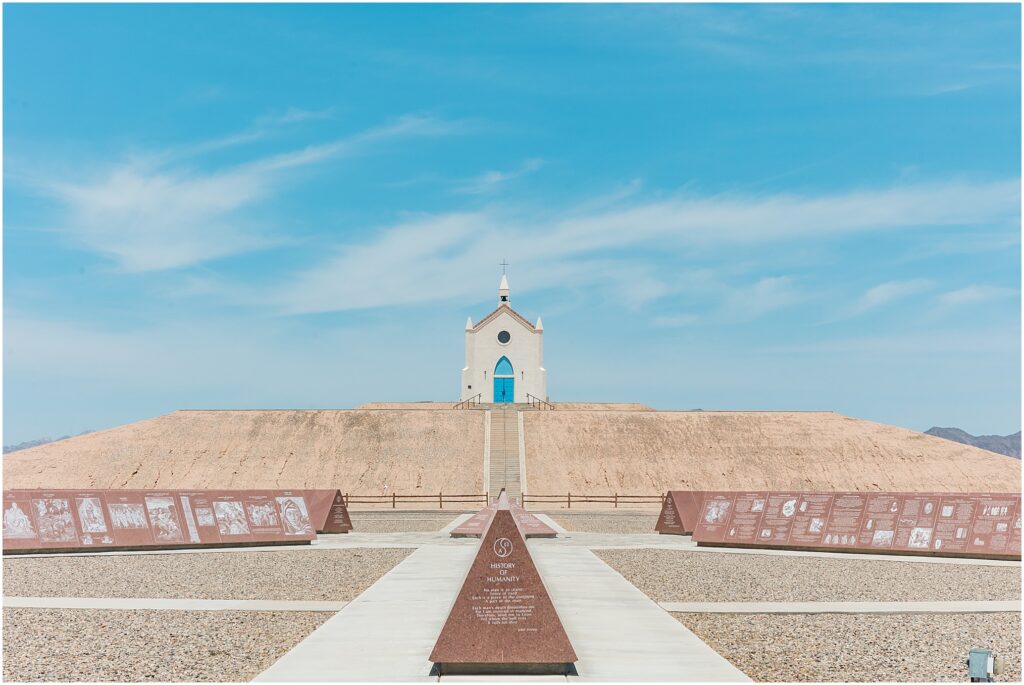 A Day in Yuma, Arizona. California roadside attractions: Felicity, CA: Center of the World Plaza pyramid chapel.