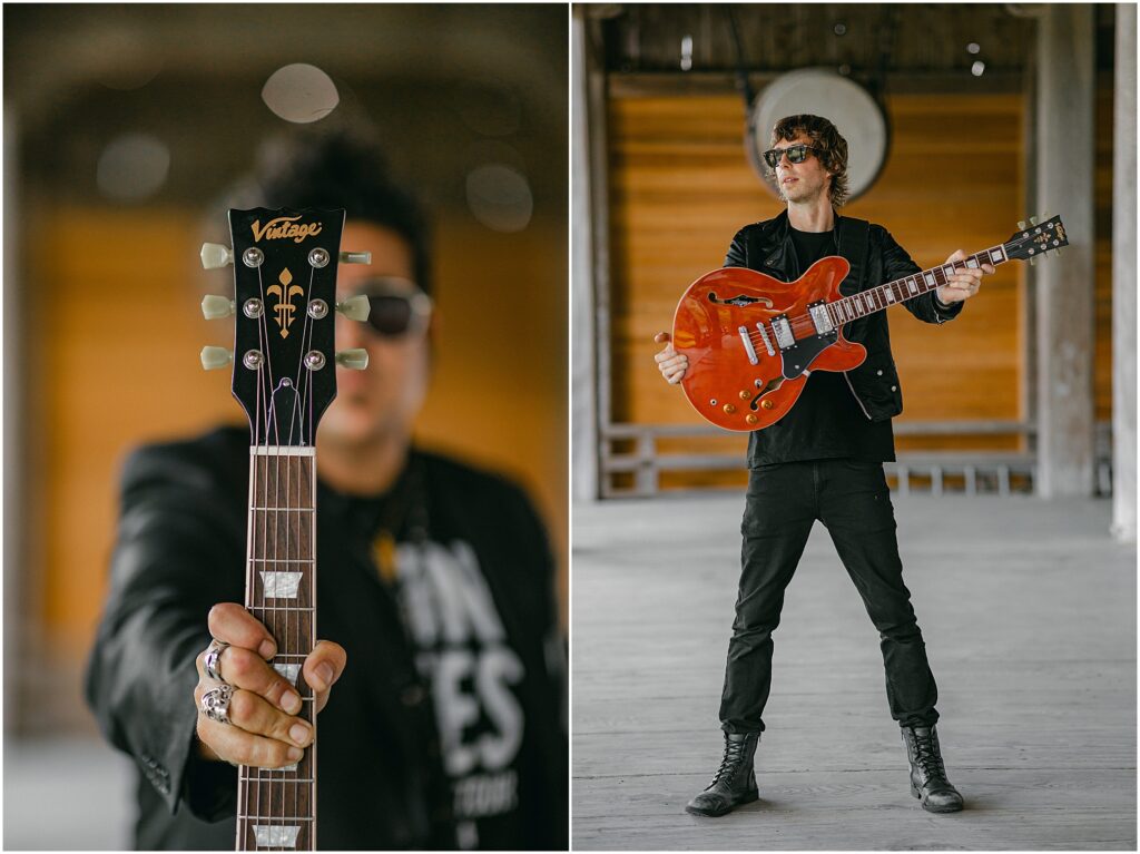 The Support Sake Tour! American rock band, The Falling Doves, traveled around Japan to perform their music and help bring some awareness to the diminishing Japanese sake industry by bridging music and culture. - A Noto-Matsunami temple shoot with Vintage Guitars.