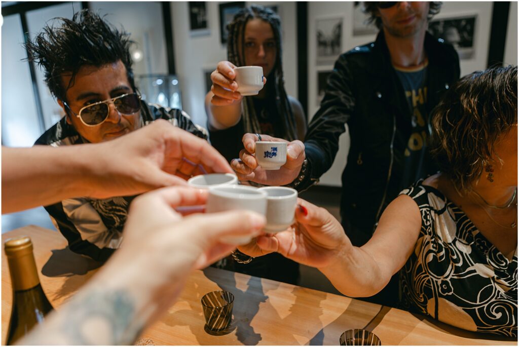 The Support Sake Tour! American rock band, The Falling Doves, traveled around Japan to perform their music and help bring some awareness to the diminishing Japanese sake industry by bridging music and culture. - Masuizumi Saseki. Masuda Sake Company located in Iwase, Toyama.