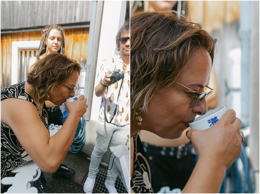 The Support Sake Tour! American rock band, The Falling Doves, traveled around Japan to perform their music and help bring some awareness to the diminishing Japanese sake industry by bridging music and culture. - Masuizumi Saseki. Masuda Sake Company located in Iwase, Toyama.