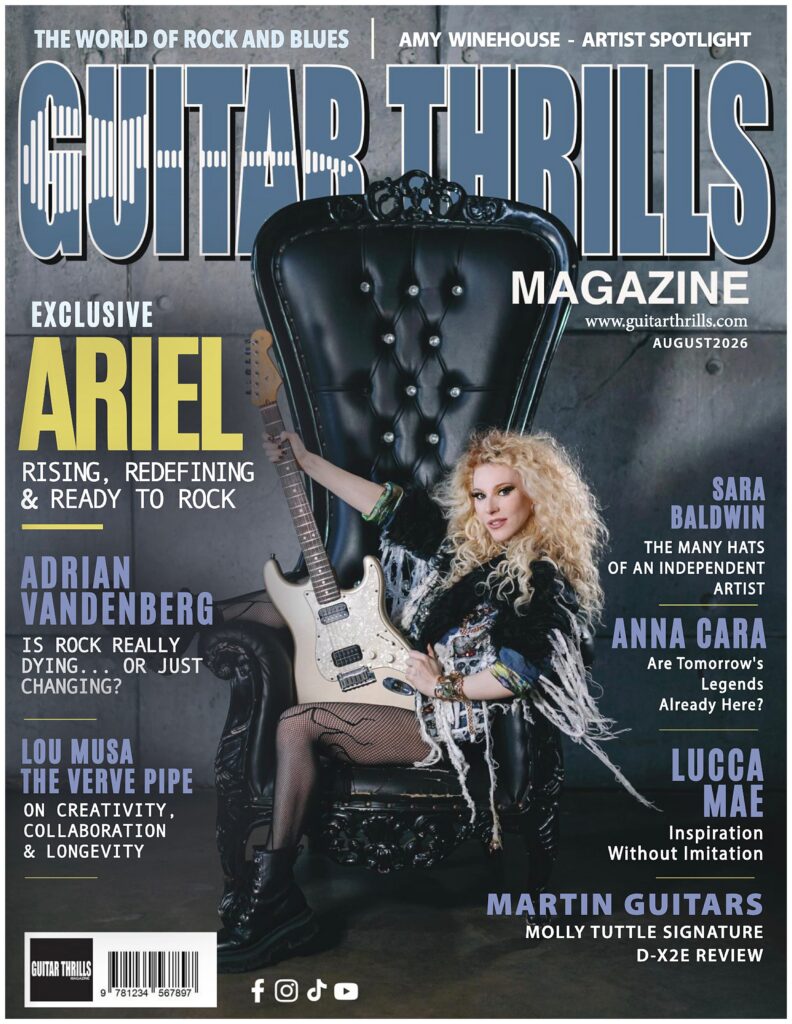 Guitar Thrills Magazine - August 2026 featuring Ariel Bellvalaire on the cover, after releasing her new single read My Lips